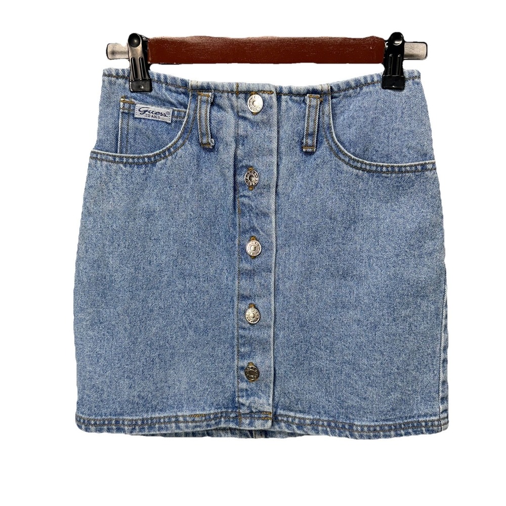 GUESS Jeans Denim Mini Skirt Women Size Small Button Front Blue Vintage Y2K